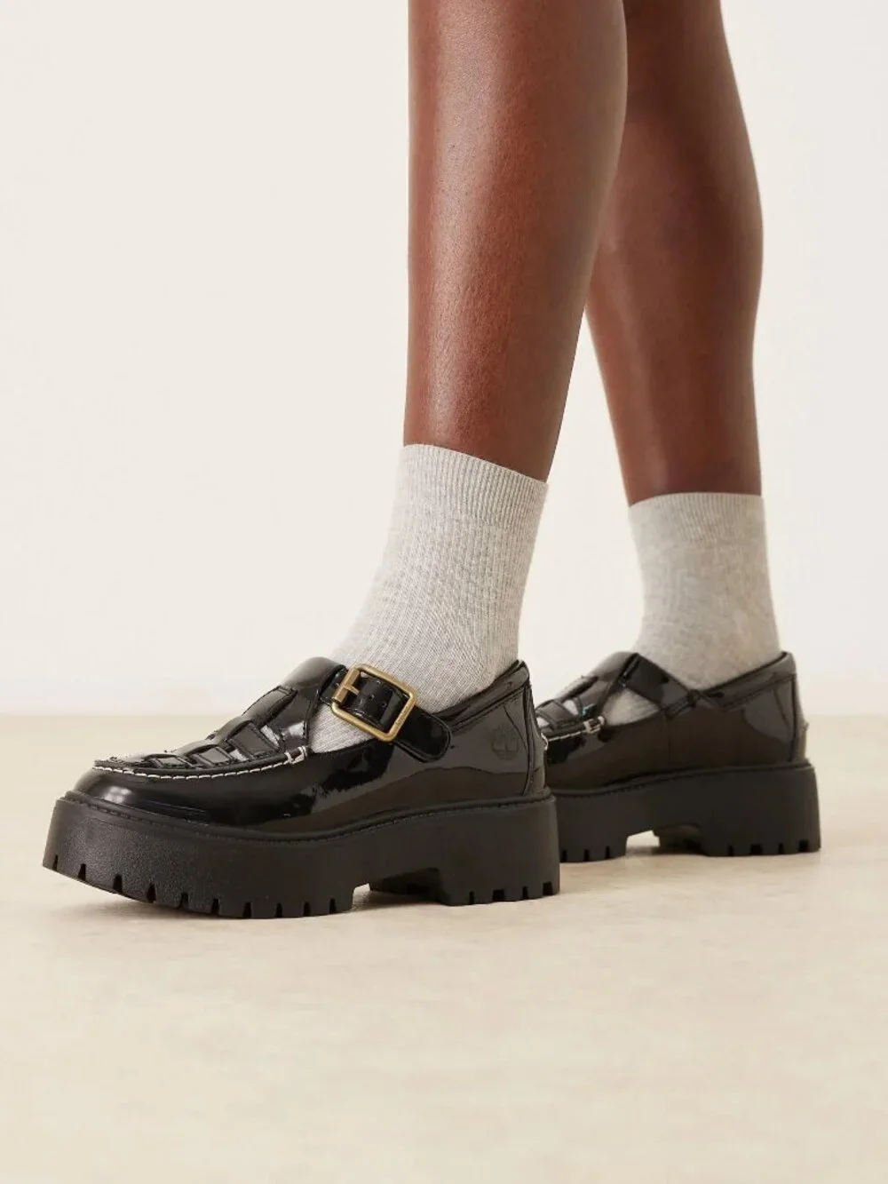 Timberland Women's Patent Leather Stone Street Platform Buckle Shoes, Size 7